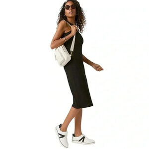 NWT Francesca's BLUE RAIN Women’s Large Black Nina Knitted Tank Midi Dress